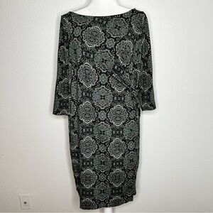 Talbots Womens Green Patterned Ruched Stretch Knee Length Dress Size 1XP Petite